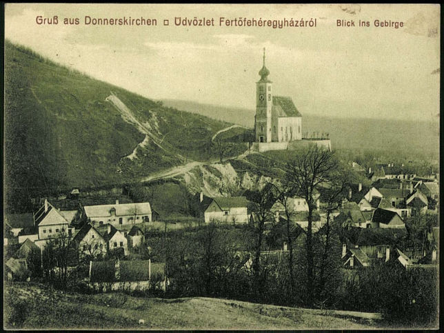 Donnerskirchen, Kirche und Blick ins Gebirge, 1914