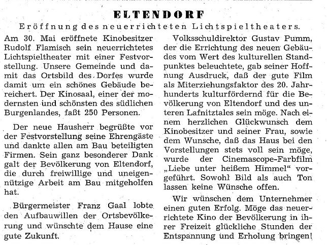 Eltendorf, Kino Flamisch
