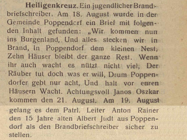 Poppendorf, Brandbriefschreiber