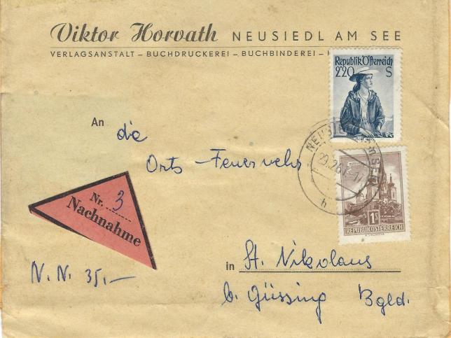 Nachnahmeschein der Buchdruckerei Viktor Horvath